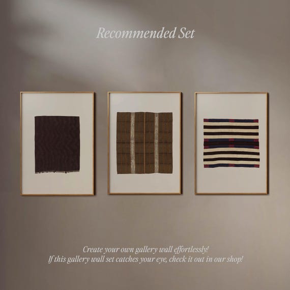 3 Piece Wall Art Set, Neutral Textile Prints in Warm Earthy Tones, Boho / Japandi Inspired Triptych for Living Room or Bedroom, Giclée Print
