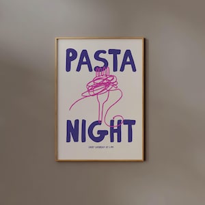 Pasta Night Wall art | FRAME option | Spaghetti Drawing, Pasta Lover Poster, Italian Food Print, Poster, Trendy Kitchen Decor, Pasta Club