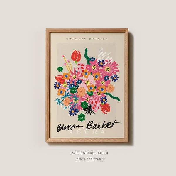 Flower Market Print Digital Download Bouquet illustration Poster Printable Abstract Floral Colorful Wall art Aesthetic Room Home Decor Gift