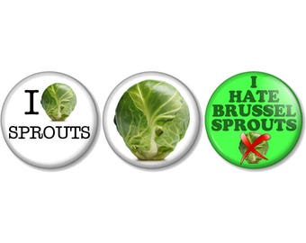 Brussel Sprouts 25mm / 1" (1 inch) Pin Button Badges Christmas Roast Dinner Green Vegetable I love / hate veggie Xmas funny gift present