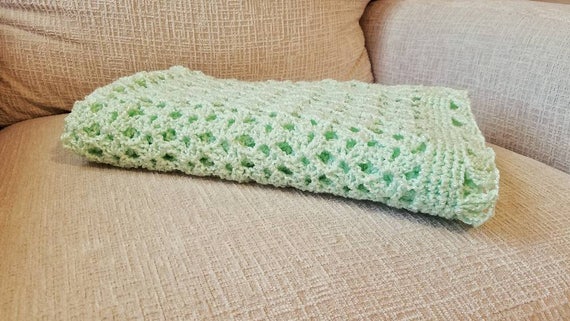 Lap Blanket handmade baby size peppermint afghan crocheted