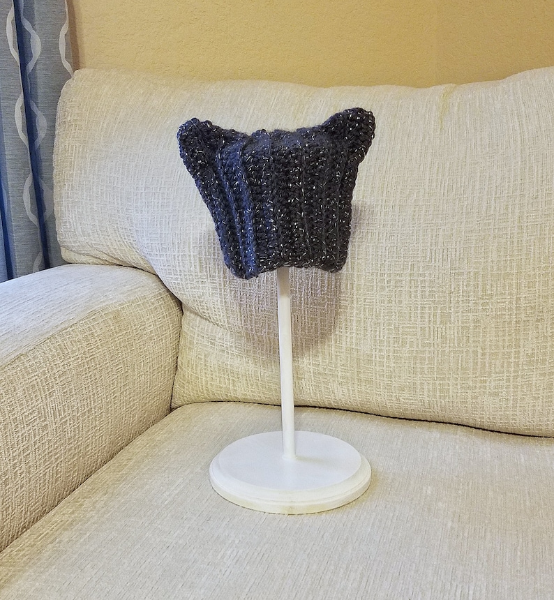 Sparkly Infant Cat Ear Crochet Beanie in Gray Handmade Metallic Anime Neko Hat Ready to Ship