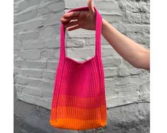 The Ombré Tote, handbag, cotton hand bag, shoulder bag, ombré, gradient bag, beach bag, summer bag, bright bag, colourful bag, knitted bag