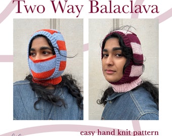 Two Way Balaclava Hand Knit Pattern: Easy Worsted Yarn (PDF Pattern)