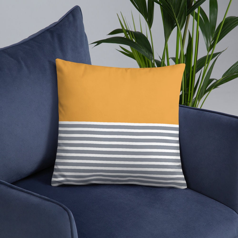 Yellow Grey Couch Pillow Case Yellow Striped Throw Pillow Etsy