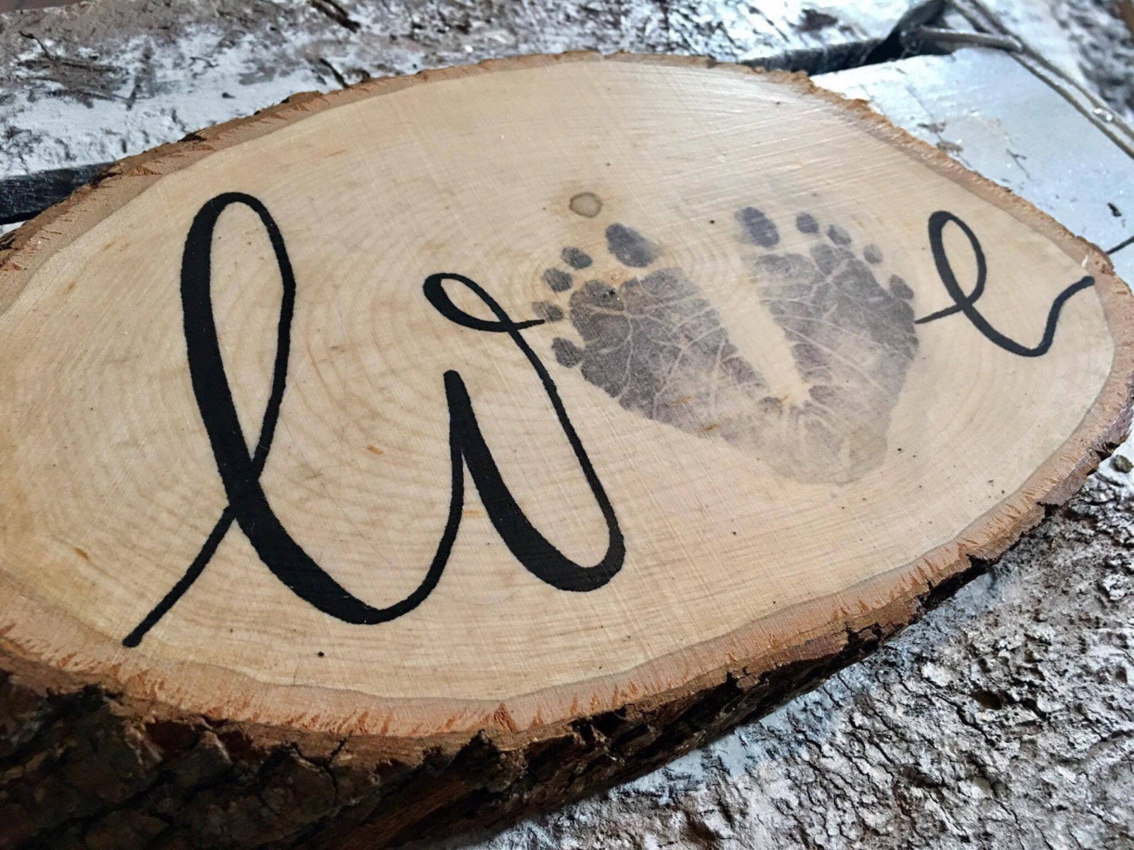 Customizable Love Handwritten & Footprint Transfer Wood Sign Etsy
