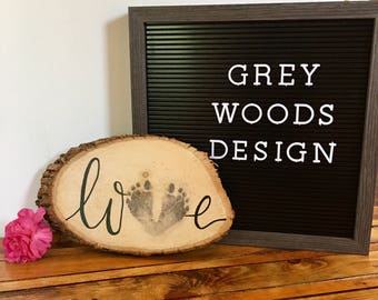 Customizable Love Handwritten & Footprint Transfer Wood Sign | Wood Slice