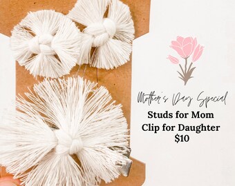 Macrame Stud Earrings & Clip Special | Boho Accessory | Mother’s Day Sale