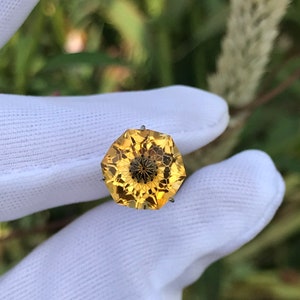 Custom faceted Natural Gemstone, Citrine, Frosted facets Unique designed gemstone