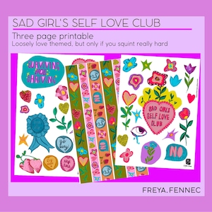 Club de amor propio de chicas tristes: imprimibles con temática de amor o de San Valentín para cuando estés triste