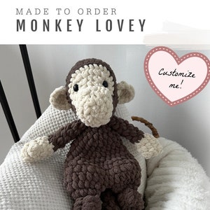 Monkey Snuggle Buddy - Made To Order - (Medium 15&quot;) | Monkey Lovey | Crochet Monkey | Handmade Gifts