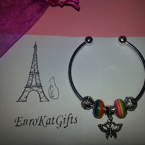 Silver Charm Bracelet, Pride, Butterfly charm, Orlando Gay pride, Gift for her, Gift for boy, gay, Inspirational, Rainbow memorial Jewelry