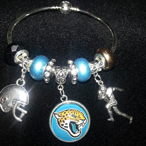 Jacksonville Jaguars Charm Bracelet, Football Sports Bangle