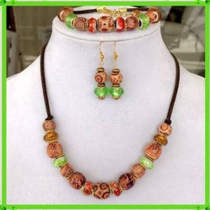 Fashion Jewelry set, Necklace, Earrings,Bracelet, Hand crafted Jewelry set,  European Silver Earrings, Glass Ceramic Bead Bracelet, Boho