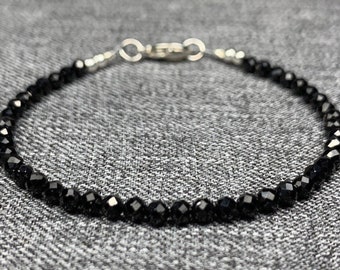 Black Spinel Bracelet made with small 3 mm faceted genuine crystal beads