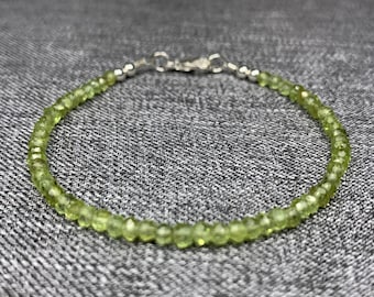 Peridot Bracelet made with small 3 mm faceted genuine gemstone beads