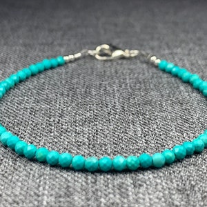 Turquoise Bracelet made with small 3 mm faceted genuine gemstone beads
