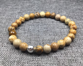 Picture Jasper Gemstone Stretch Bracelet 6mm beads