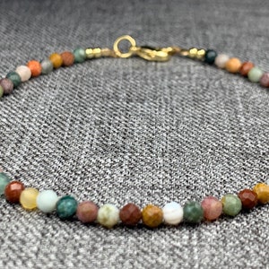 Indian Agate Bracelet made with small 3 mm faceted genuine gemstone beads