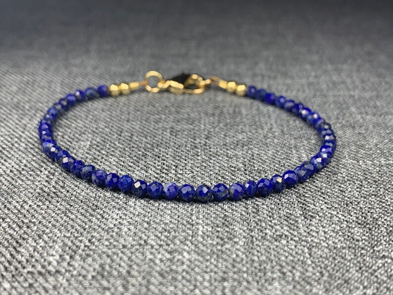 Lapis Lazuli Bracelet Made With Small 3 Mm Faceted Genuine Etsy