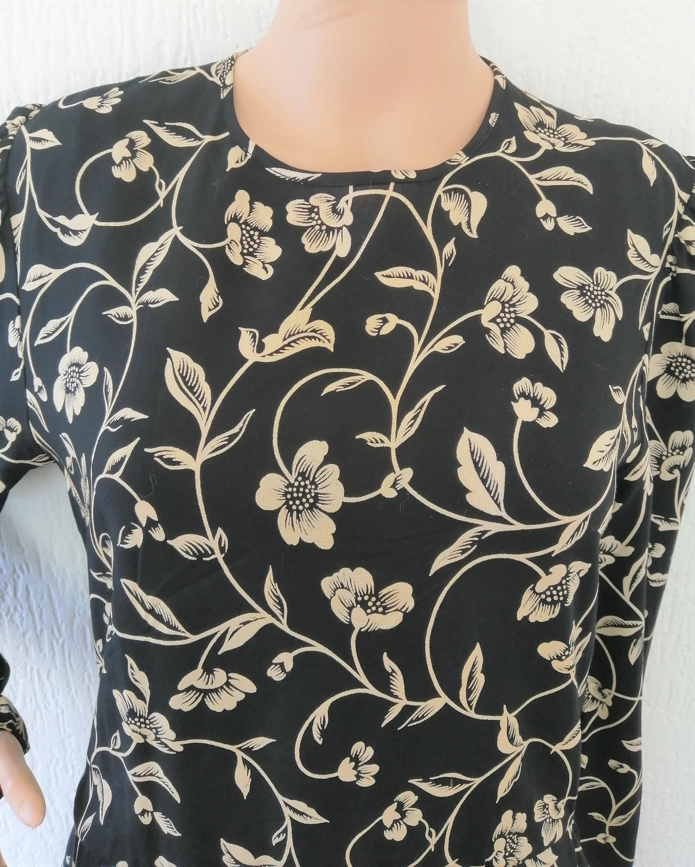 St Michael's M&S Vintage Tea Dress Black Cream Floral - Etsy