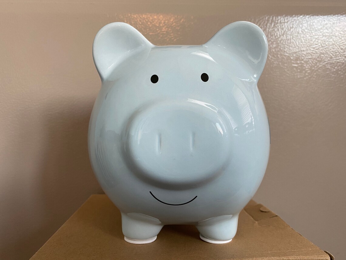 Personalized Blue Piggy Bank Etsy