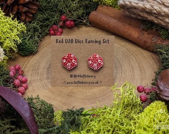 Rode D20 houten oorbellen | D&D/RPG-cadeau | Houten sieraden