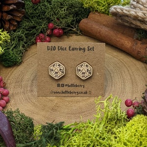 D20 houten oorbellen | D&D/RPG-cadeau | Houten sieraden