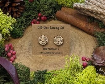 D20 houten oorbellen | D&D/RPG-cadeau | Houten sieraden