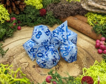 Glitter Delft | Sharp Edge Dice Set | D&D Dice Gift Set | 7 Piece Polyhedral Dice Set | DnD. Pathfinder, TTRPG