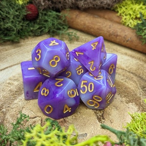 Lavender Cloud | Marbled Acrylic Dice Set | D&D Dice Gift Set | 7 Piece Polyhedral Dice Set | Pathfinder, DnD, Tabletop Games