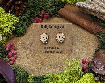 Skully houten oorbellen | D&D/RPG-geschenk | Houten sieraden
