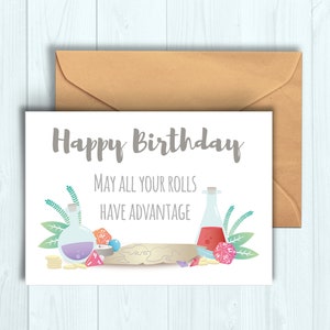 D&D Advantage Birthday Card | Funny DnD/RPG Card | A6 Card with Kraft Envelope | Pathfinder, DnD, Tabletop Games