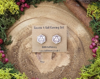 Critical Succes & Fail-oorbellen | DnD/RPG-cadeau | Houten sieraden