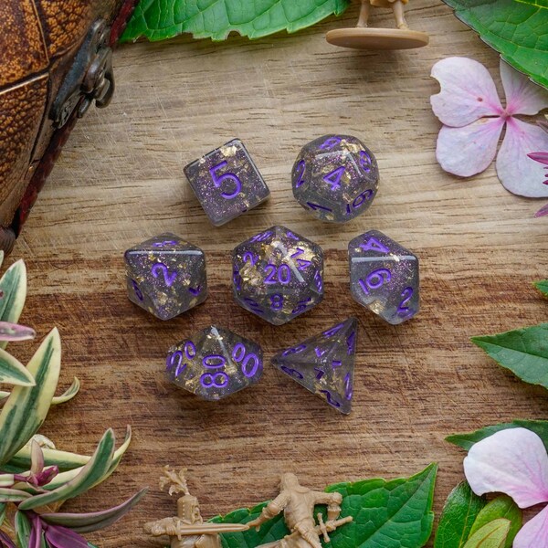 Warlock's Gold | Resin and Foil Dice Set | D&D Dice Gift | 7 Piece Polyhedral Dice Set | Pathfinder, Dungeons and Dragons, Tabletop Games