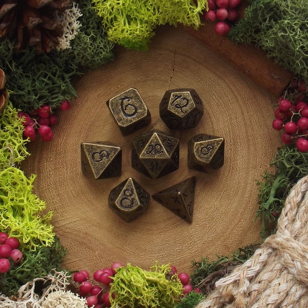Ancient Bronze Dragon Dice | D&D Metal Dice Gift Set | 7 Piece Polyhedral Dice Set