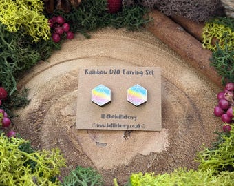 Regenboog D20 | DnD/RPG-cadeau | Houten sieraden