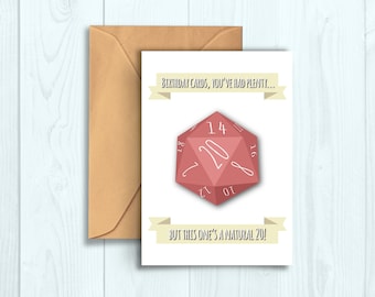 D&D 'Natural 20' verjaardagskaart | Grappige DnD / RPG-kaart | A6-kaart met kraft envelop | Pathfinder, DnD, Tafelblad Games