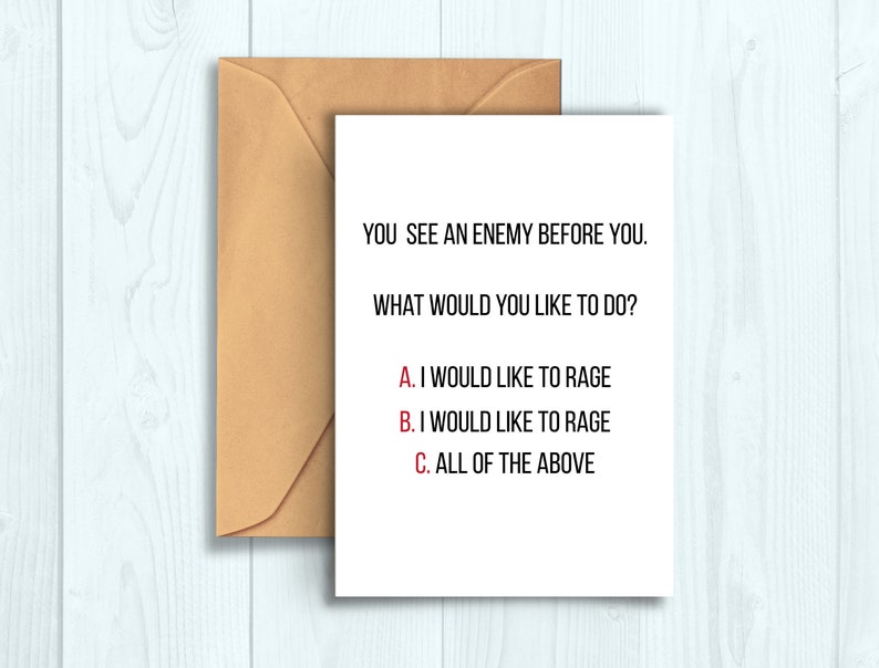 Would You Like to Rage? | Funny Barbarian D&D/RPG Card | A6 Size with Kraft Brown Envelope | Pathfinder, DnD, Tabletop Games 画像 1