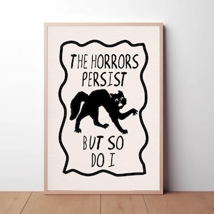 Les horreurs persistent mais moi aussi, impression d'affiche de couple, maison murale, cadeau, décoration graphique, art mignon, drôle, idiot, inspo, gras, type vintage, style, chat