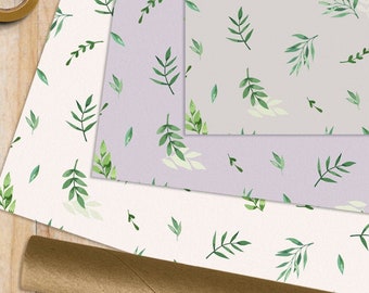 Hojas botánicas Rolled Tube Wrapping Paper - 1 2 5 METROS ROLL o 1 HOJA - Gift Wrap Minimal Birthday Leaf Anniversary White Lila Grey