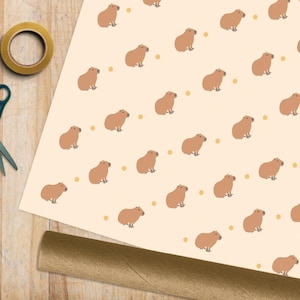 Capybara Rolled Tube Wrapping Paper - 1 2 5 METRE ROLL or 1 SHEET - Birthday Anniversary Gift Wrap Print Cute Kawaii Love Capy Animal Nature
