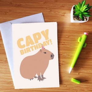 Capy Birthday A5 Greeting Card Birthday Capybara Funny Cute Love You Fan Baby Nature Pun Punny Chonky Social Media Meme Animal Kawaii Zoo