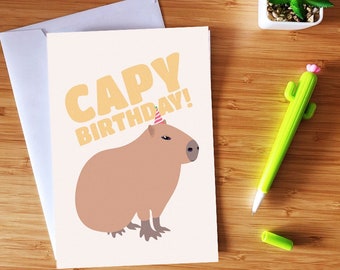 Capy Birthday A5 Greeting Card Birthday Capybara Funny Cute Love You Fan Baby Nature Pun Punny Chonky Social Media Meme Animal Kawaii Zoo