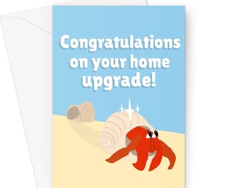 Congratulations on Your Home Upgrade A5 Card Love Cute Hermit Crab Shell Funny Animals Sea Beach Nature New House Fan
