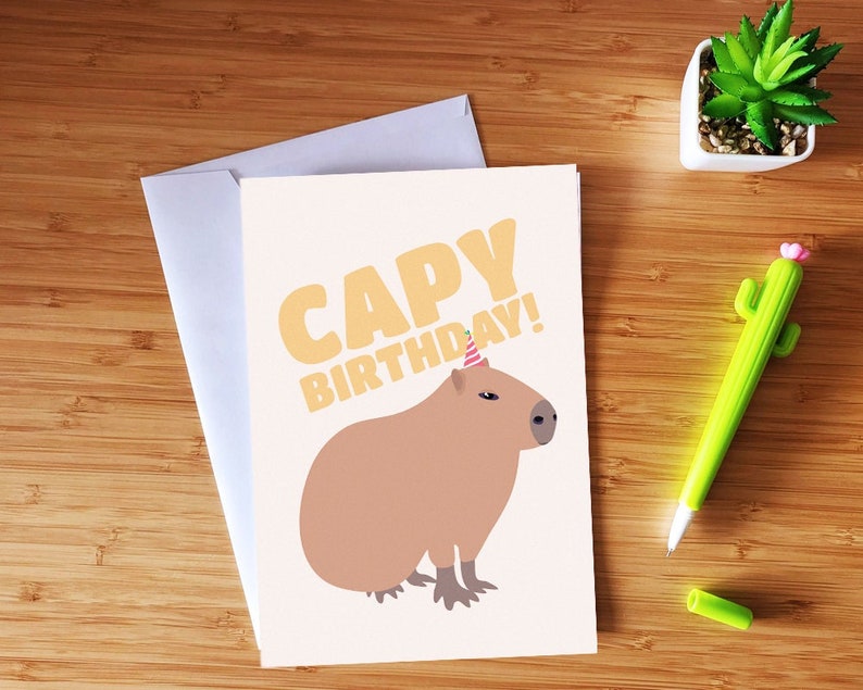 Capy Birthday A5 Greeting Card Birthday Capybara Funny Cute Love You Fan Baby Nature Pun Punny Chonky Social Media Meme Animal Kawaii Zoo image 1