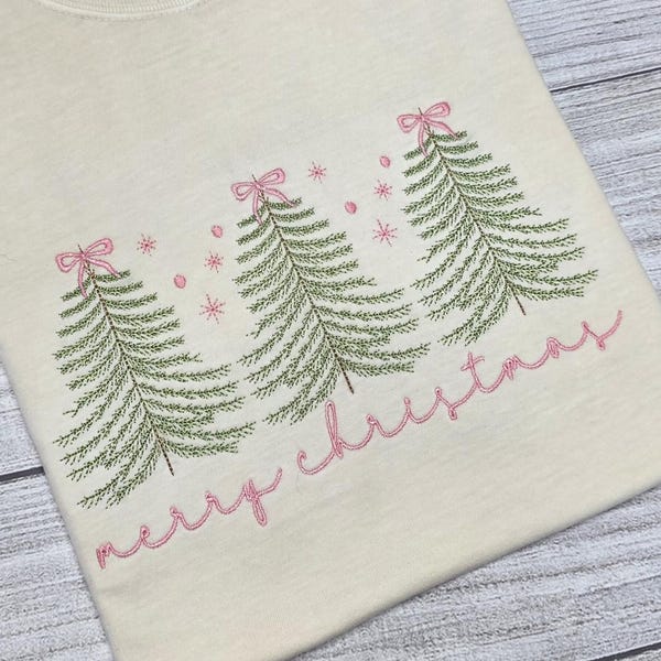 Coquette Merry Christmas Trio Tree Embroidery Shirt