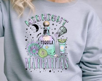 Felpa Midnight Margaritas / Felpa girocollo con grafica Tequila Margarita / Felpa divertente con scritta "Bere"