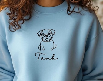 Personalisierte Bulldogge besticktes Sweatshirt - Minimalistische Hundekunst