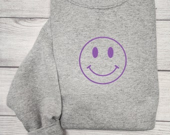 SMILEY FACE Besticktes Sweatshirt, Rundhals-Sweatshirt
